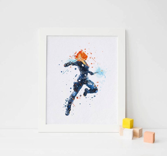 Black Widow - Watercolor poster, Black Widow Art Print, Nursery Wall decor, Black Widow Watercolor Print, Marvel Black Widow Avengers Poster Il_570xn