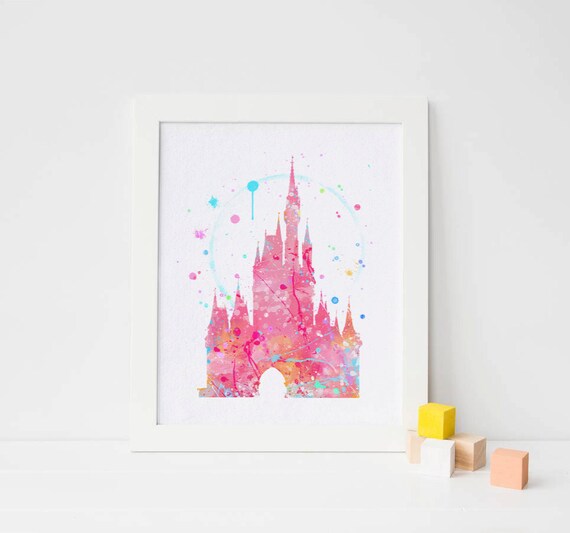 Disney castle print Cinderella's Castle Pink, Fairytale Nursery, disneyland poset disney Watercolor Print, Baby Nursery Wall disneyland art Il_570xn