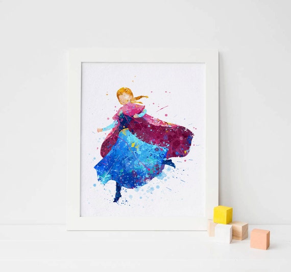 Anna Print, Frozen Disney Watercolor Frozen Nursery Frozen Wall decor, Disney Princess Poster, Instant download, frozen decorations Il_570xn