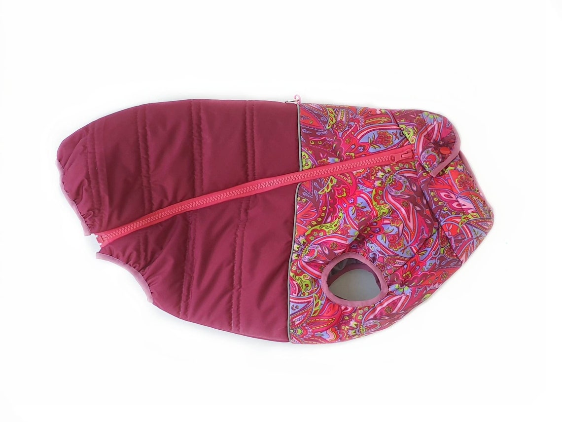 Girl dog jacket Pink dog jacket with floral print Winter Etsy