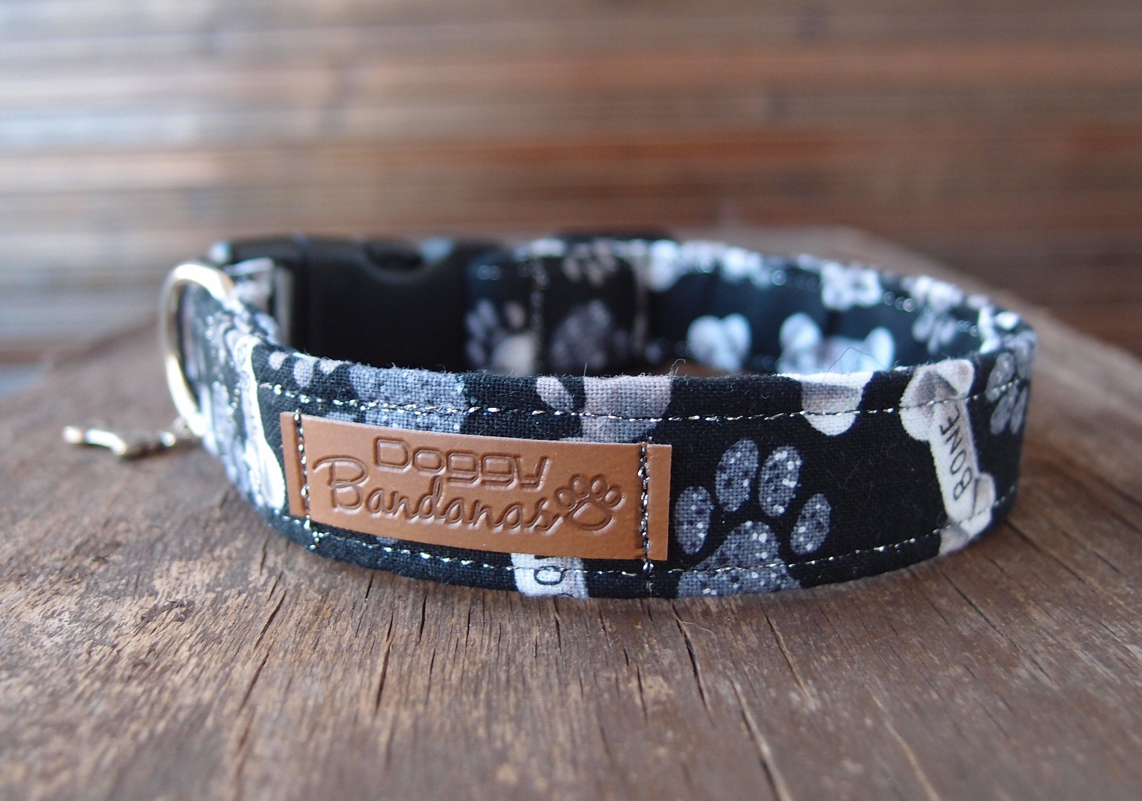 Bones Dog Collar Paw Pattern Dog Collar Custom Gray and Etsy