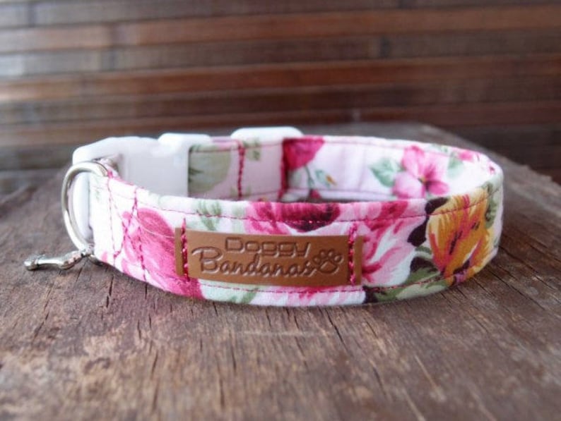 Provence dog collar with blossom roses Retro pretty dog collar female Summer girly floral collar Vintage flowers wedding trendy