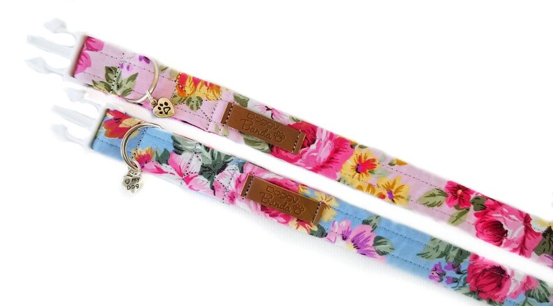 Provence dog collar with blossom roses Retro pretty dog collar female Summer girly floral collar Vintage flowers wedding trendy