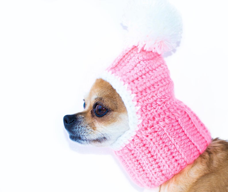 Dog Hat pink Crochet Girl Dog Hat with Pom Pom Winter Etsy