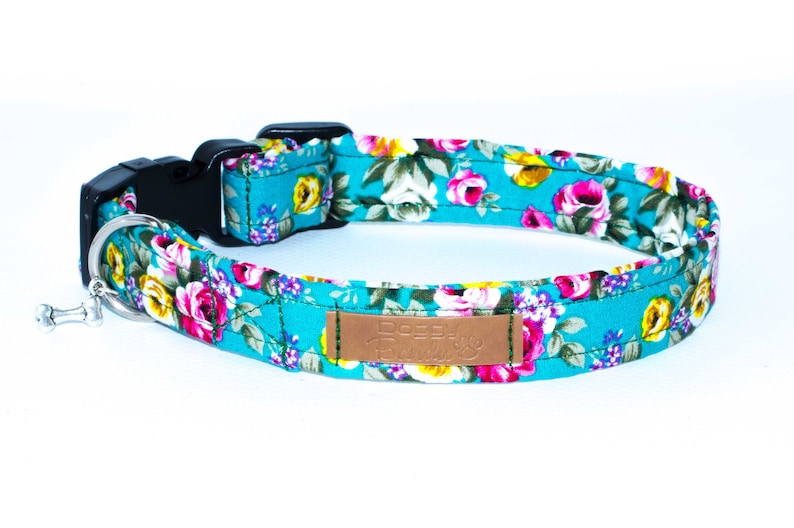 Rustic roses dog collar Girly dog collars turquoise and pink Etsy