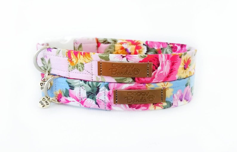 Provence dog collar with blossom roses Retro pretty dog collar female Summer girly floral collar Vintage flowers wedding trendy