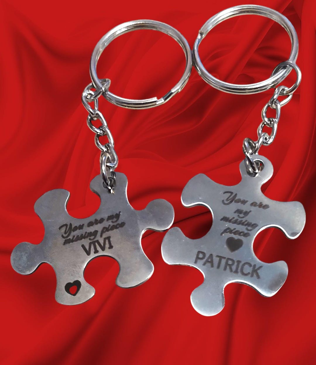 Personalized Puzzle Keyrings Set: Laser Engraved Stainless Steel Couple ...