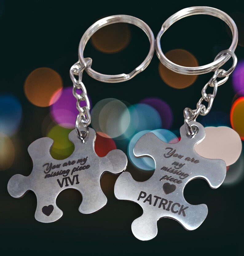 Personalized Puzzle Keyrings Set: Laser Engraved Stainless Steel Couple ...