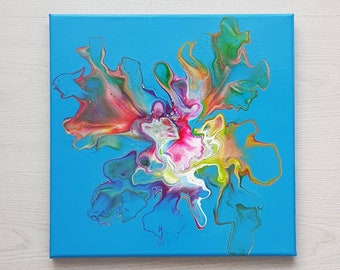 Abstract Acrylic Painting: "Flamenco" Dutch Pour Art, 30x30cm