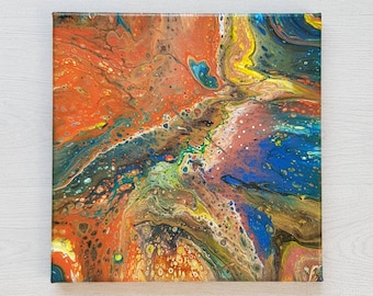 "Acrylbild auf Leinwand ""Orange vs Blue"" - 30x30cm - abstrakte Kunst - moderne Kunst - orange - blau - bronze"