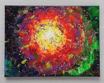 Peinture abstraite acrylique originale : toile artistique scintillante colorée (30 x 40 cm)