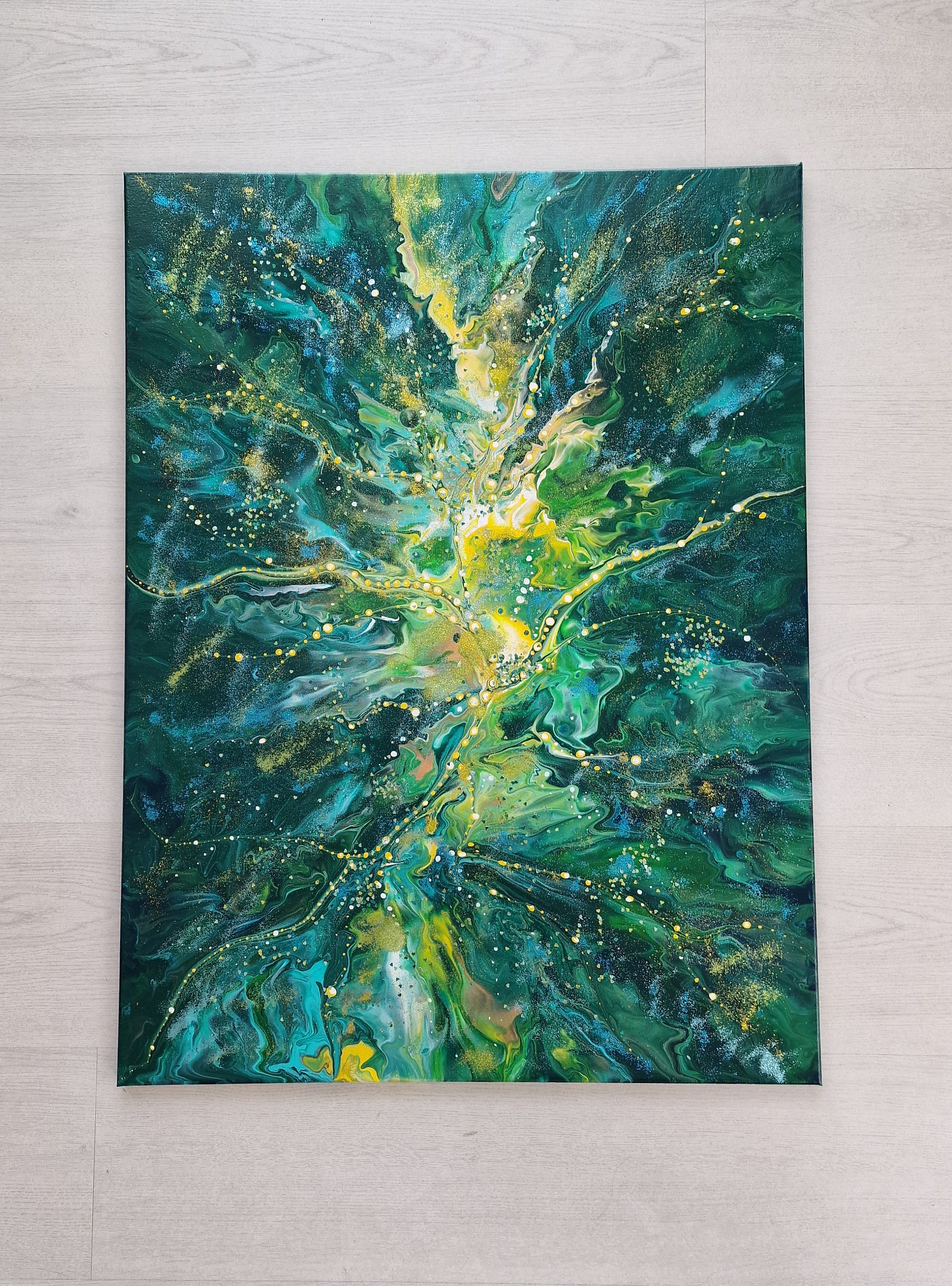 Large Green Abstract Acrylic Painting on Canvas 80×60 Cm