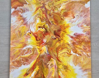 Large Acrylic Abstract Painting "Golden Souls" on 80x60cm canvas - gold yellow white red - Original Unique Modern Office Livingroom Wall Art