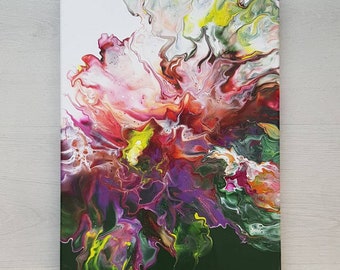 Pintura acrílica holandesa vertida original: "Flores" (30 x 40 cm)