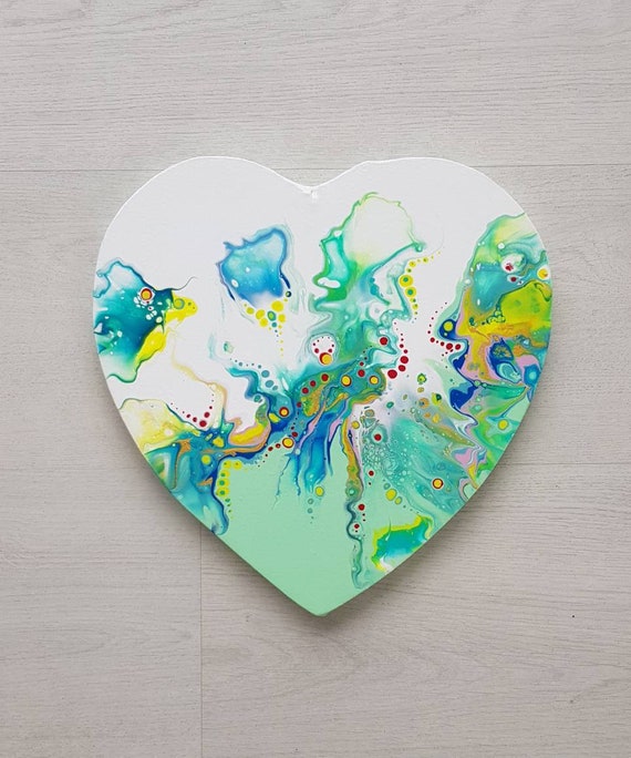 Acrylic Abstract Painting heart Flow on a Heart Shaped Canvas