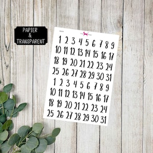 Könnte beinhalten: Ein Blatt weißes Papier mit schwarzen Zahlen von 1 bis 31, die zweimal gedruckt sind. Das Papier trägt oben die Aufschrift "Papier & Transparent".