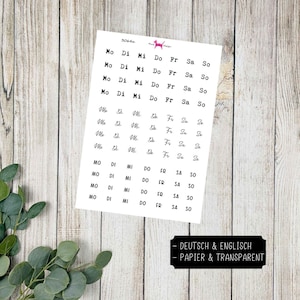WOCHENTAGE kurz #3064 Sticker Planer Bujo Travelers Notebook Filofax Dekorative Papier Transparent  Bullet Journal Kalender Scrapbooking