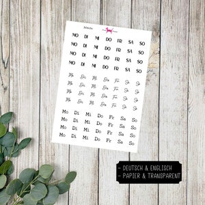 WOCHENTAGE kurz #3065 Sticker Planer Bujo Travelers Notebook Filofax Dekorative Papier Transparent  Bullet Journal Kalender Scrapbooking
