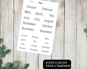 MONATE #3096 Planer Sticker for Journal Kalender (Deutsch & Englisch) Papel transparente