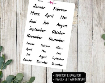 MONATE #3093 Planer Sticker for Journal Kalender (Deutsch & Englisch) Papel transparente