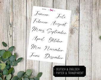 MONATE #3070 Planer Sticker für Journal Kalender (Deutsch & Englisch) Transparent Papier