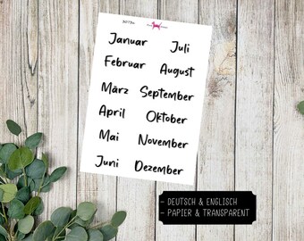 MONATE #3073 Planer Sticker for Journal Kalender (Deutsch & Englisch) Papel transparente