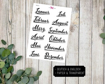 MONATE #3027 Planer Sticker für Journal Kalender (Deutsch & Englisch) Transparent Papier
