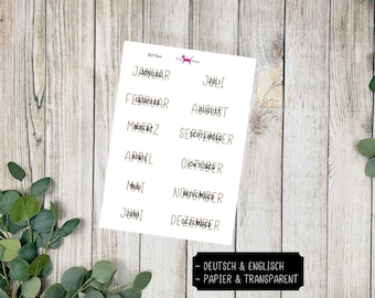 MONATE #3076 Planer Sticker for Journal Kalender (Deutsch & Englisch) Papel transparente