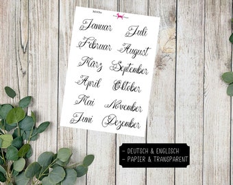 MONATE #3053 Planer Sticker für Journal Kalender (Deutsch & Englisch) Transparent Papier