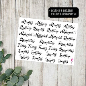 WOCHENTAGE #3028 Sticker Planer Bujo Travelers Notebook Filofax Dekorative Papier Transparent Bullet Journal Kalender Scrapbooking