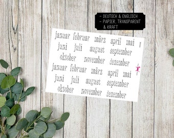 MONATE #3012 Planer Sticker für Journal Kalender (Deutsch & Englisch) Transparent Papier Kraft