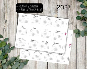 KALENDER 2027 #3099 Calendario Monate de 2027 Meses Diario Bulletjournal Deutsch Englisch Planer Aufkleber Papier Transparente