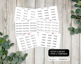 Adhesivo ARBEIT #4300, adhesivo para planificador de diarios (alemán e inglés), papel transparente