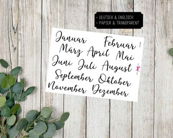 MONATE #3016 Planer Sticker for Journal Kalender (Deutsch & Englisch) Papel transparente