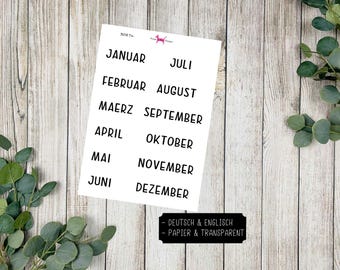 MONATE #3087 Planer Sticker for Journal Kalender (Deutsch & Englisch) Papel transparente