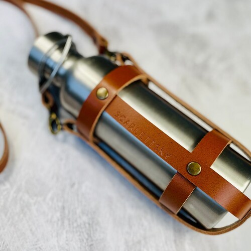 Leather Water Bottle Holder With Detachable Crossbody Strap Etsy