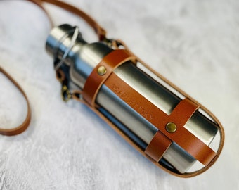 Leather Water Bottle Holder with Crossbody Strap, Perfect Gift for the Travel Enthusiast