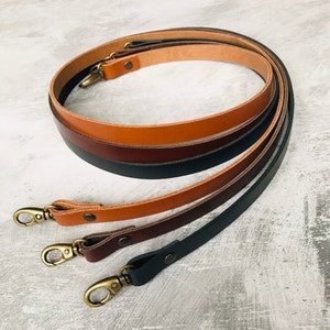 Narrow Handmade Leather Replacement Bag Strap, 15mm Wide 2mm Thick, Veg Tan in Black, Brown or Tan