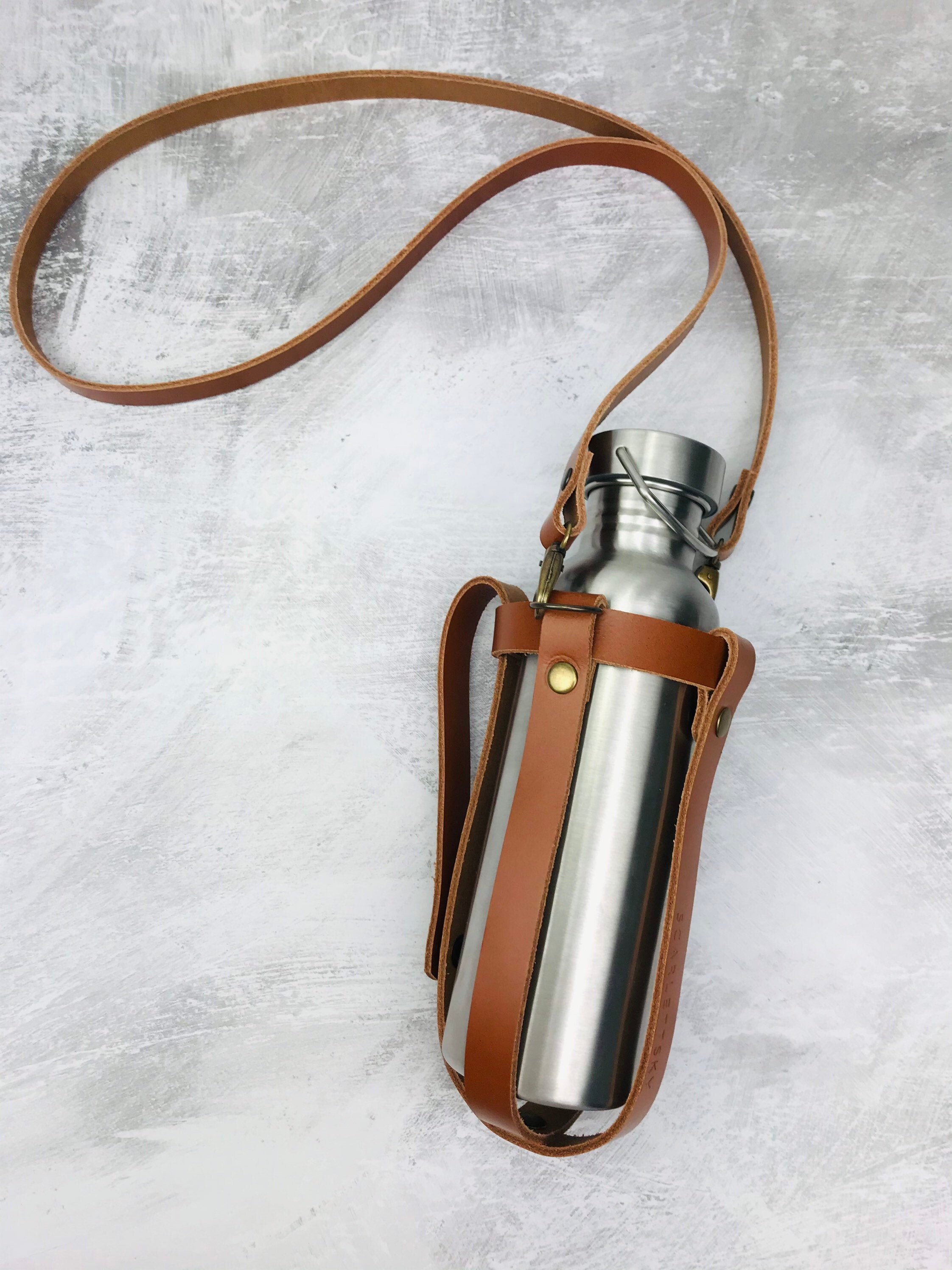 Leather Water Bottle Holder with Detachable Crossbody Strap Etsy
