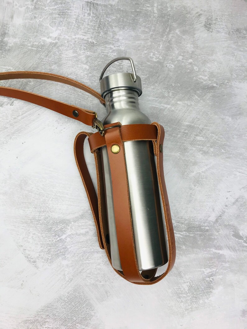 Leather Water Bottle Holder With Detachable Crossbody Strap Etsy UK