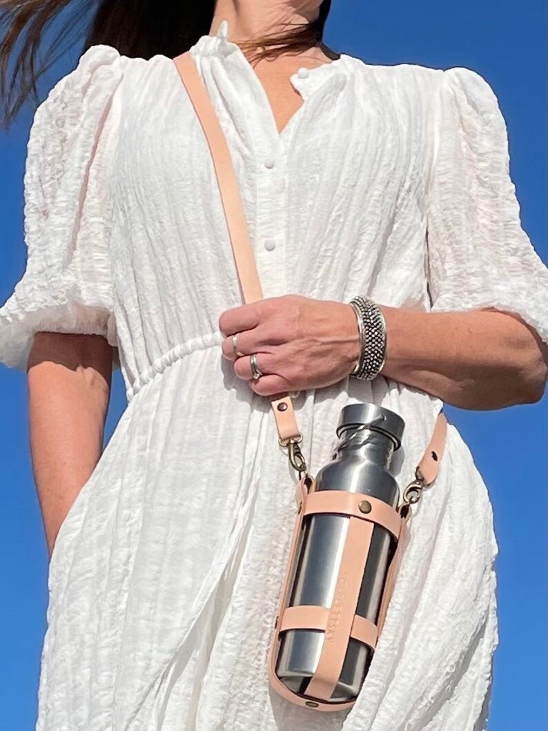 Leather Water Bottle Holder With Detachable Crossbody Strap Etsy