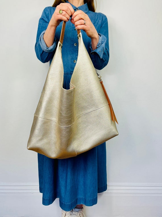 Large Artisan Soft Hobo Bag in Celeste Blue Leather