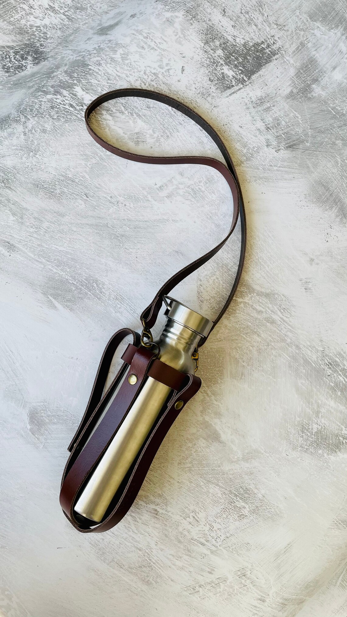 Leather Water Bottle Holder with Detachable Crossbody Strap Etsy