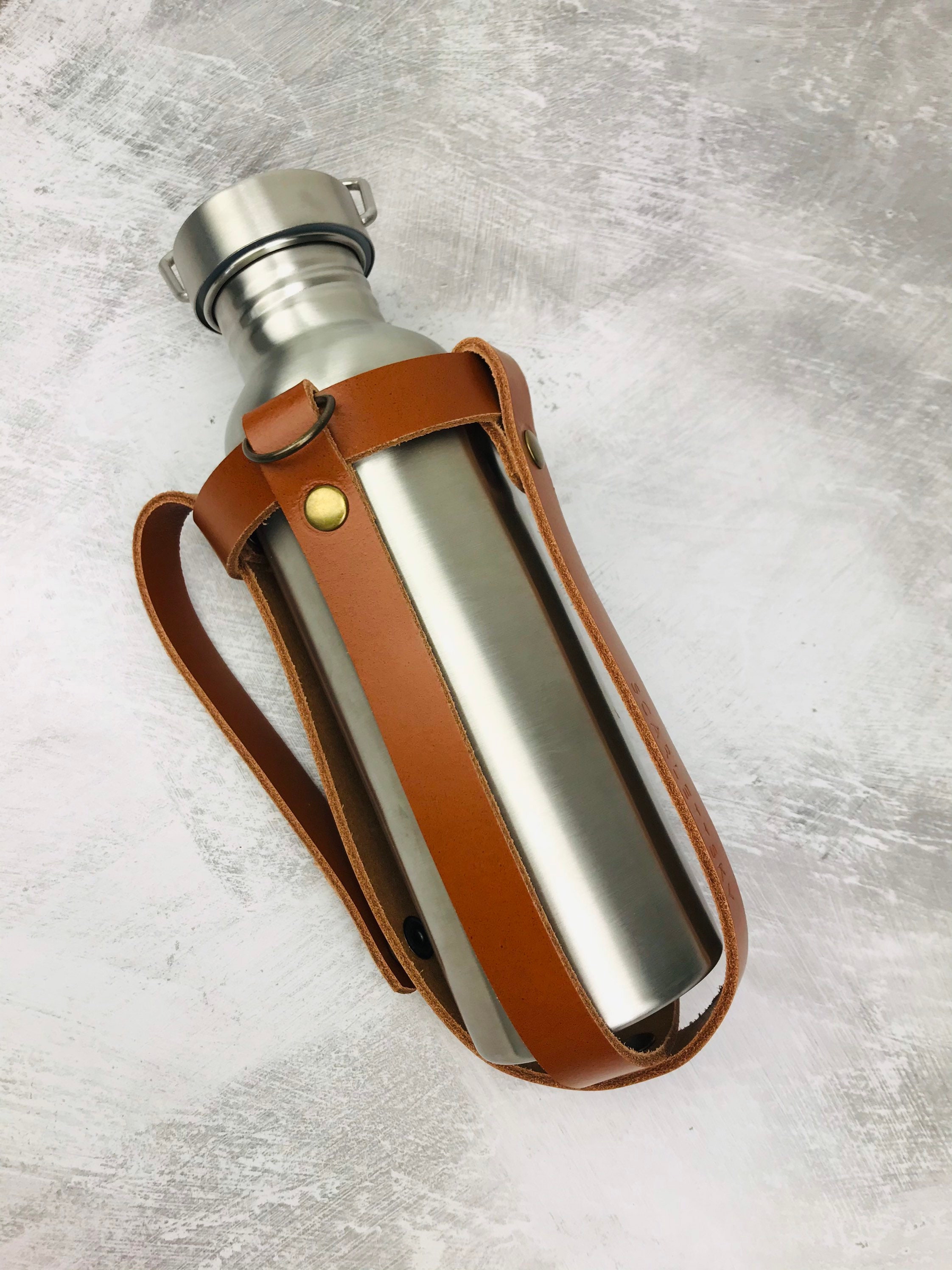 Leather Water Bottle Holder With Crossbody Strap and Carry Etsy UK