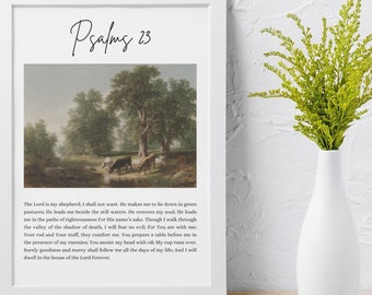 Christian Wall Art - Psalms 23 vintage painting wall art - The Lord is my shepherd - Scripture artwork home decor