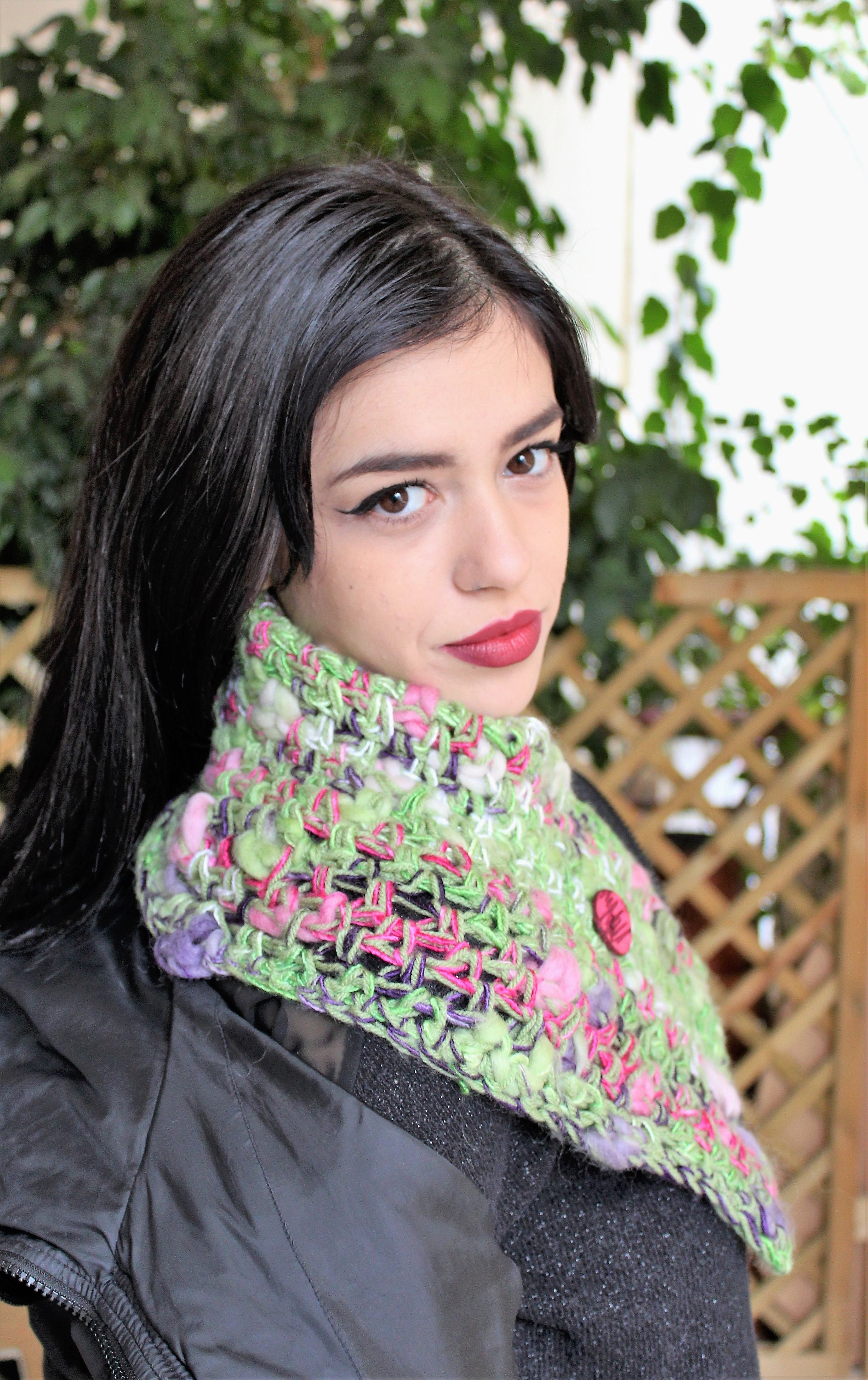 Crochet Cowl Scarf Hand Knit Cowl Neck Warmer Scarf Button Etsy