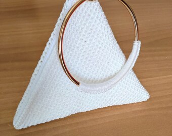 White triangle bag, Red pyramid bag, Statement handbag, Crochet purse, Wrist pouch, Zip purse, Spring summer bag, Trendy handbag, Lady gift