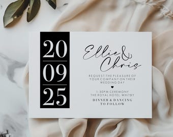 Simple Black & White Wedding Invitations, Daytime Invite, Evening Invite, Digital File Ready To Print, A6