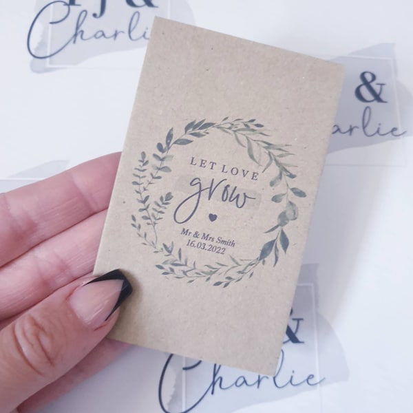 Personalised Seed Packets, Let Love Grow, Seeds, Wedding Favours, Set Of 10 to 50, Guest Gifts