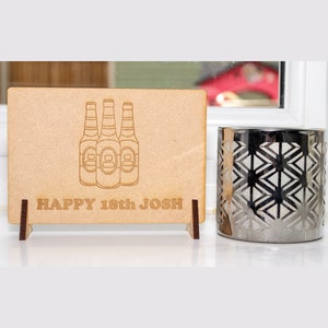 Postal de madera de cerveza de cumpleaños personalizada o tarjeta de felicitación de mensaje